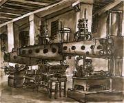 Officine Breda-Cadoneghe, china acquarellata del 1957 dim. cm 46x55,5 