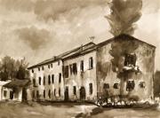 La me vecia casa, china acquarellata del 1960 dim. cm 56x75