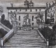 Roma: Il Campidoglio, china a tratto e pennello del 1985 dim. cm 43,6x49,7
