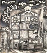 Case diroccate: via Savonarola a Padova, china a tratto e inchiostro del 1940 dim. cm 33x29,2
