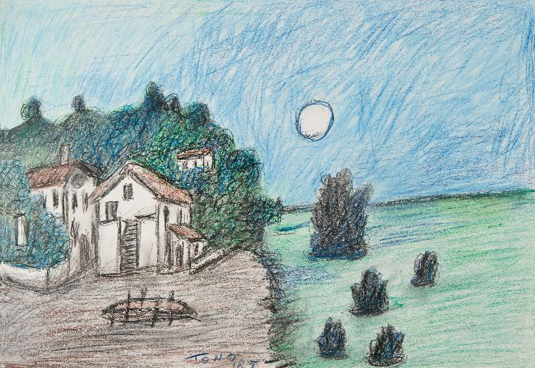 Casa del pescatore a San Gregorio di Capo d'Orlando, pastelli del 1985, dim. cm 35 x 50