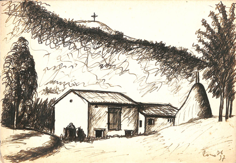 Casolare sul Grappa, inchiostro al tratto del 1937, dim. cm 18 x 25