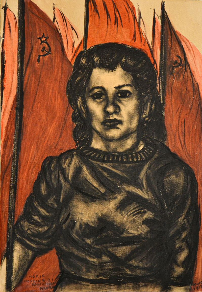 Maria mondina di Roncoferraro, carboncino e sanguigna del 1952, dim. cm 71x50