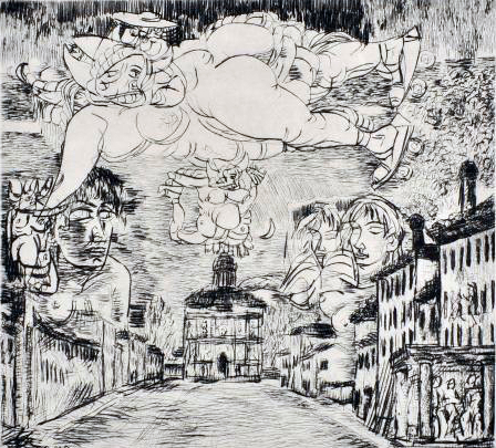 Portello di Padova e Gibbo, acquaforte e puntasecca del 1972, dim. lastra mm 245 x 378
